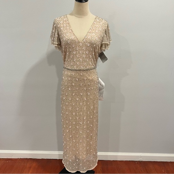 mac duggal floral beaded dress Black Floral Beaded Mesh Scoop Neck Sleeveless Gown main image 0